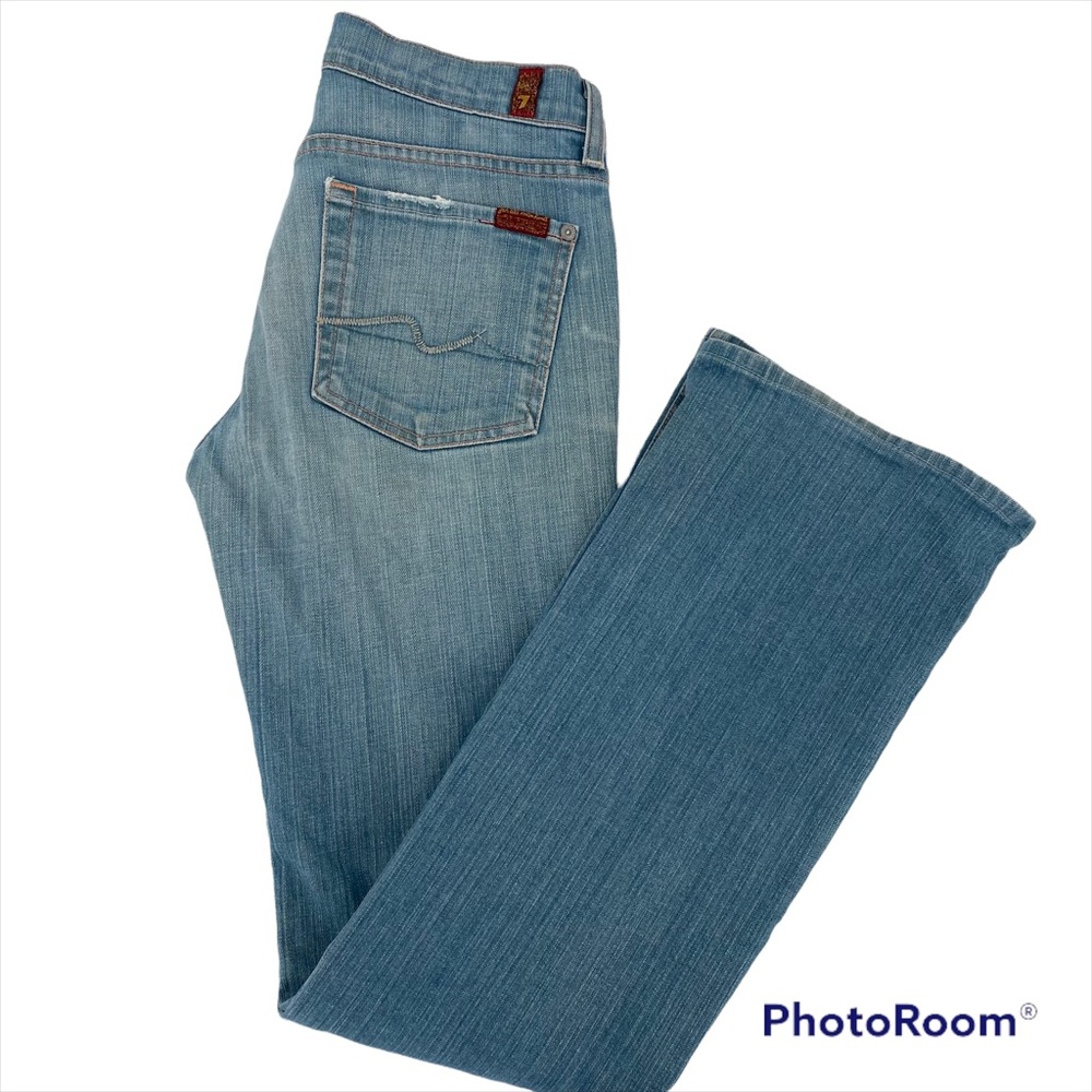 7 For All Man Kind Straight Leg Logo Low Rise Dark Wash Jeans Women Size 28